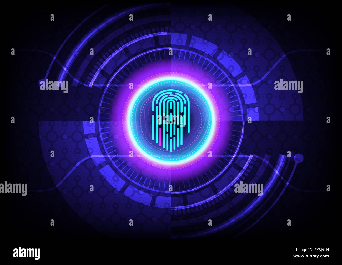 Tech circle scan finger Identity control tecnologia elettronica sicurezza futuristica astratto sfondo grafico disegno vettoriale illustrazione Illustrazione Vettoriale