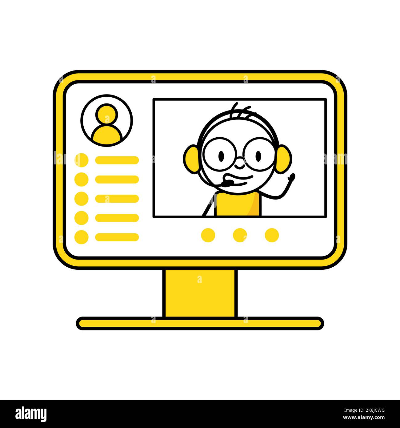 Uomo che ha in streaming online o chiamata online. Comunicazione e concetto di social media. Illustrazione dello stock vettoriale. Illustrazione Vettoriale