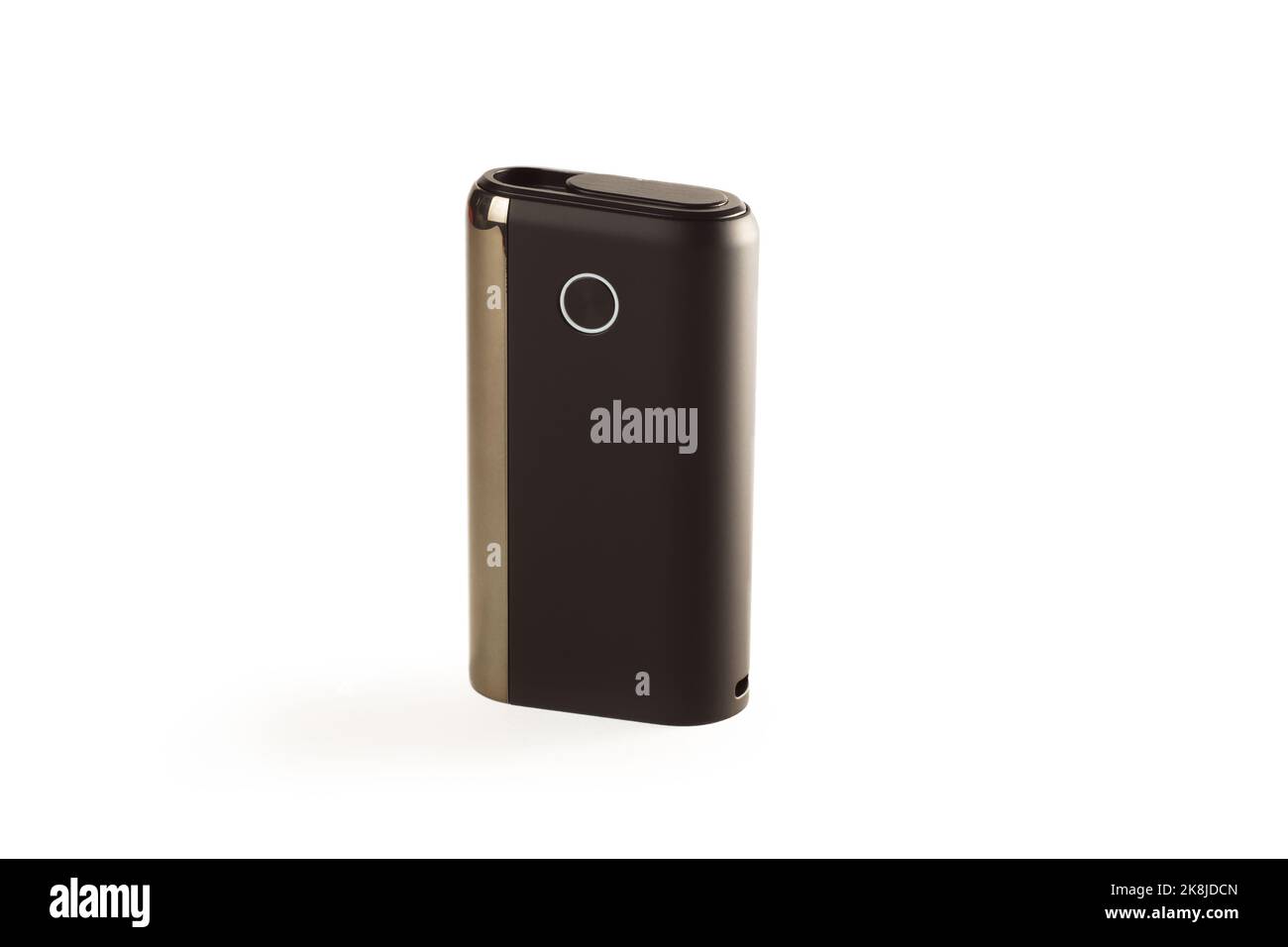 Nuovo dispositivo di riscaldamento per fumo nero GLO, isolato su sfondo bianco. Sigarette elettroniche moderne Foto Stock
