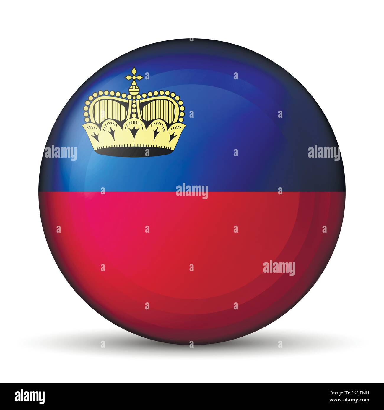 Palla di vetro con bandiera del Liechtenstein. Sfera rotonda, icona modello. Simbolo nazionale. Sfera lucida e realistica, illustrazione vettoriale astratta 3D Illustrazione Vettoriale