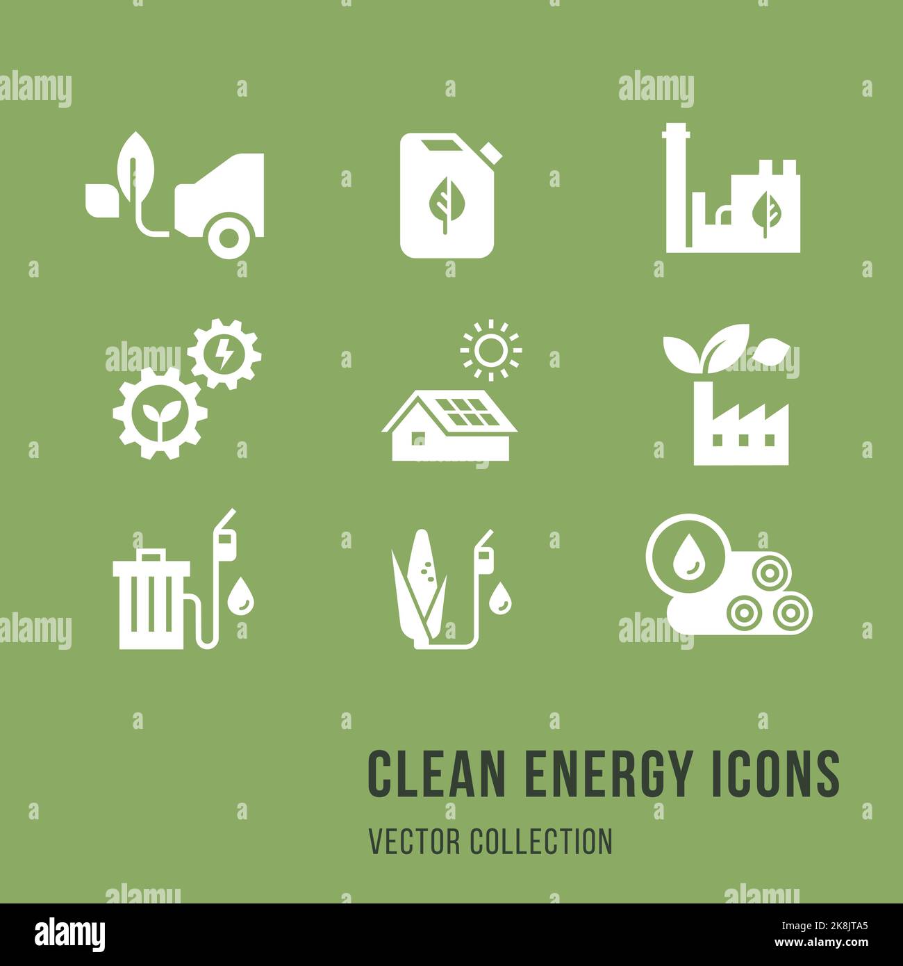 Set di icone eco-vettoriali in stile piatto. Collezione Eco con varie icone sul tema dell'ecologia e dell'energia verde. Isolato, modificabile e scalabile Illustrazione Vettoriale