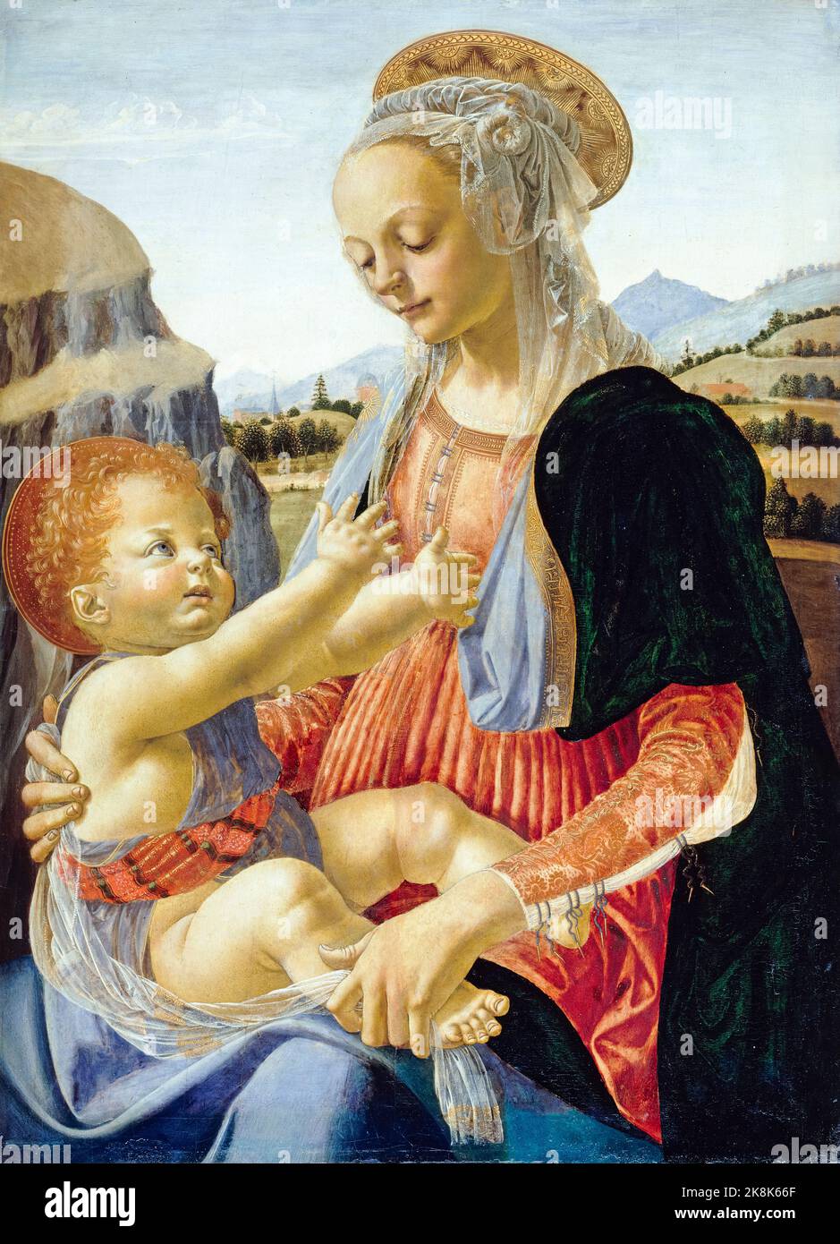 Dipinto di Andrea del Verrocchio, Maria col Bambino, olio su tavola, circa 1470 Foto Stock