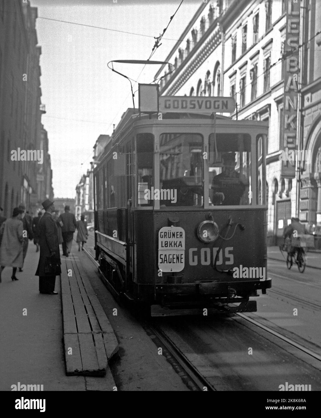 Oslo Maggio 1940 Oslo Sporveier gestisce il traffico merci con il tram. Qui il Freemolen segnò Grünerløkka / Sagene. Trasporto. Foto: NTB / NTB Foto Stock