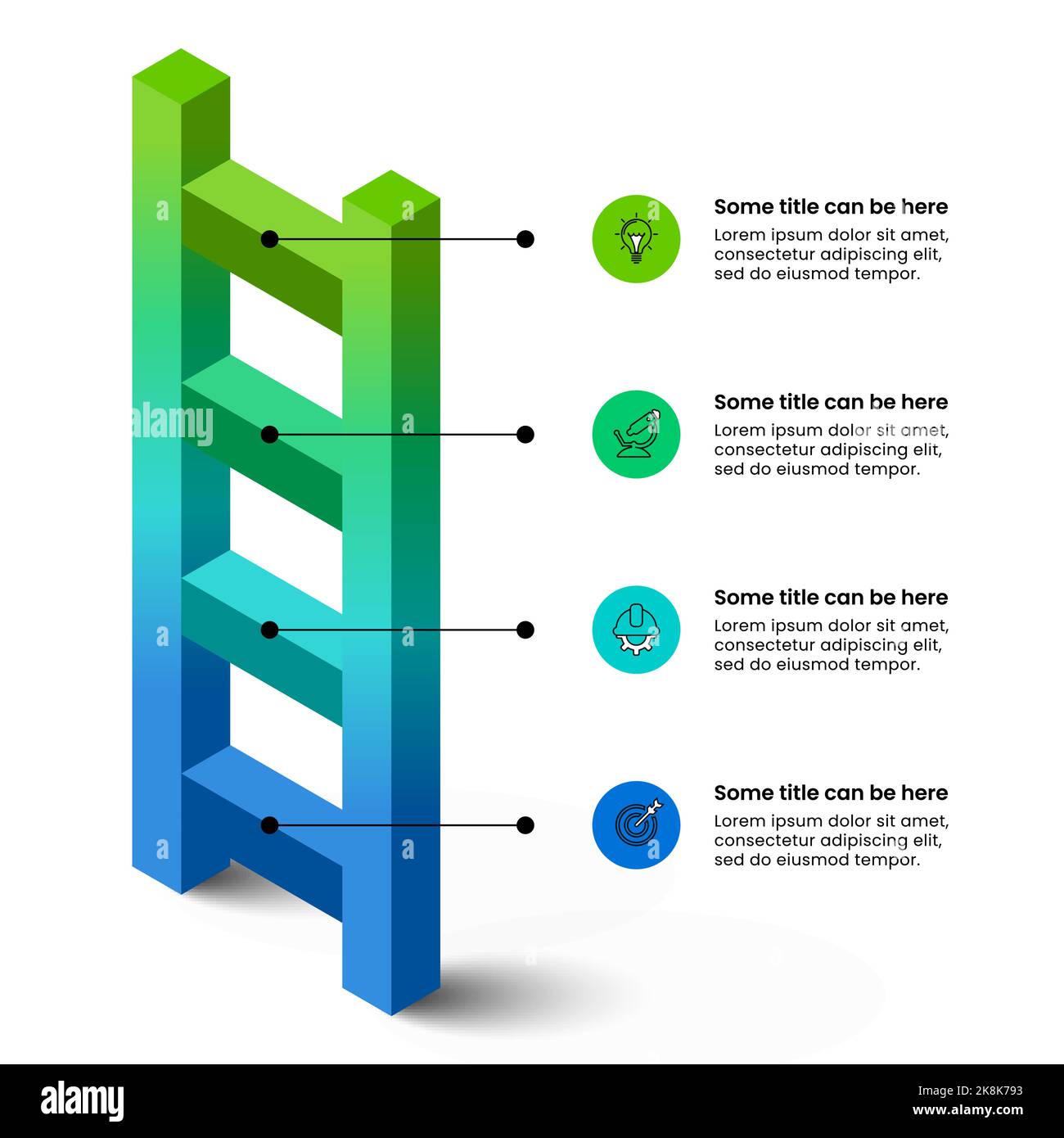 Modello infografico con icone e 4 opzioni o passaggi. Scala isometrica. Può essere utilizzato per il layout del flusso di lavoro, il diagramma, il banner, il webdesign. Illustrazione vettoriale Illustrazione Vettoriale