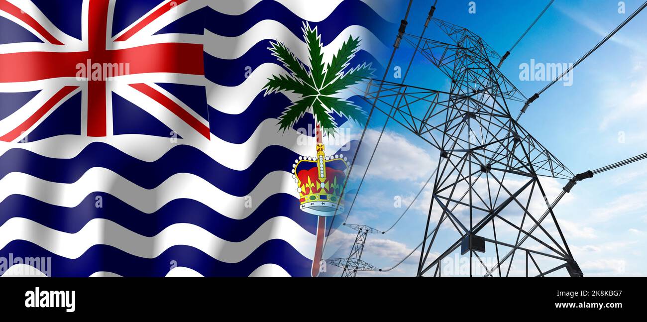 British Indian Ocean Territory - bandiera del paese e piloni elettrici - 3D illustrazione Foto Stock