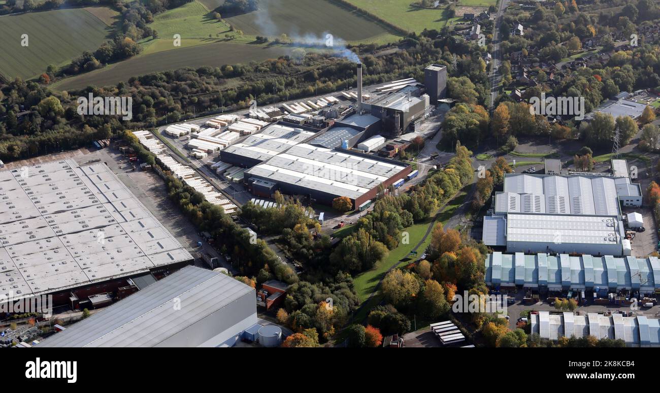 Veduta aerea della fabbrica di Saint Gobain Isover a Runcorn, Cheshire, Regno Unito Foto Stock