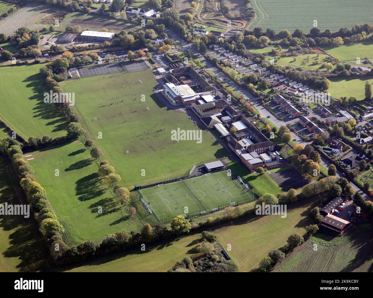 Veduta aerea della Helsby High School, una scuola secondaria vicino a Frodsham, Cheshire Foto Stock