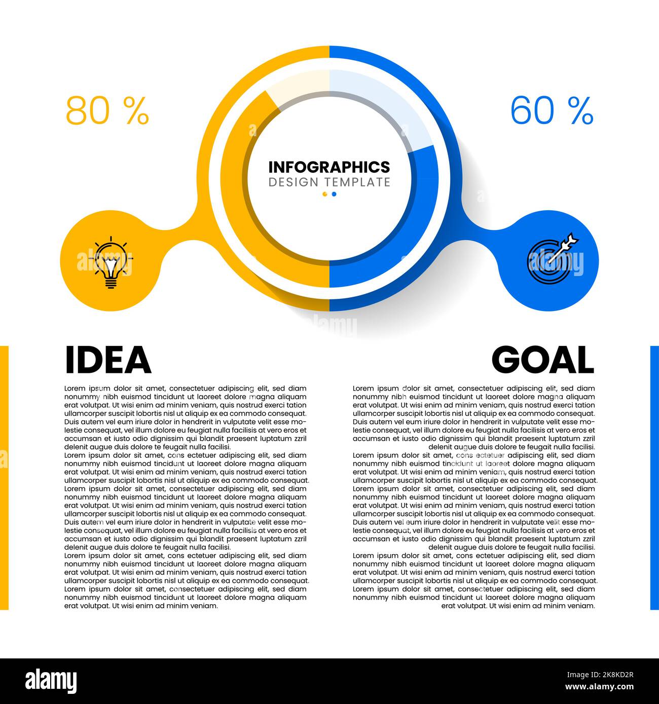 Modello infografico con icone e 2 opzioni o passaggi. Può essere utilizzato per il layout del flusso di lavoro, il diagramma, il banner, il webdesign. Illustrazione vettoriale Illustrazione Vettoriale