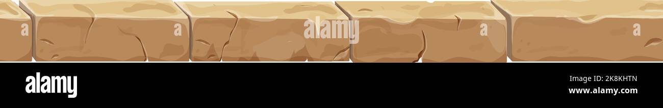 Mattoni in pietra, confine senza cuciture antica recinzione in stile cartone animato, isolato su sfondo bianco. Decorazione del gioco. Illustrazione vettoriale Illustrazione Vettoriale