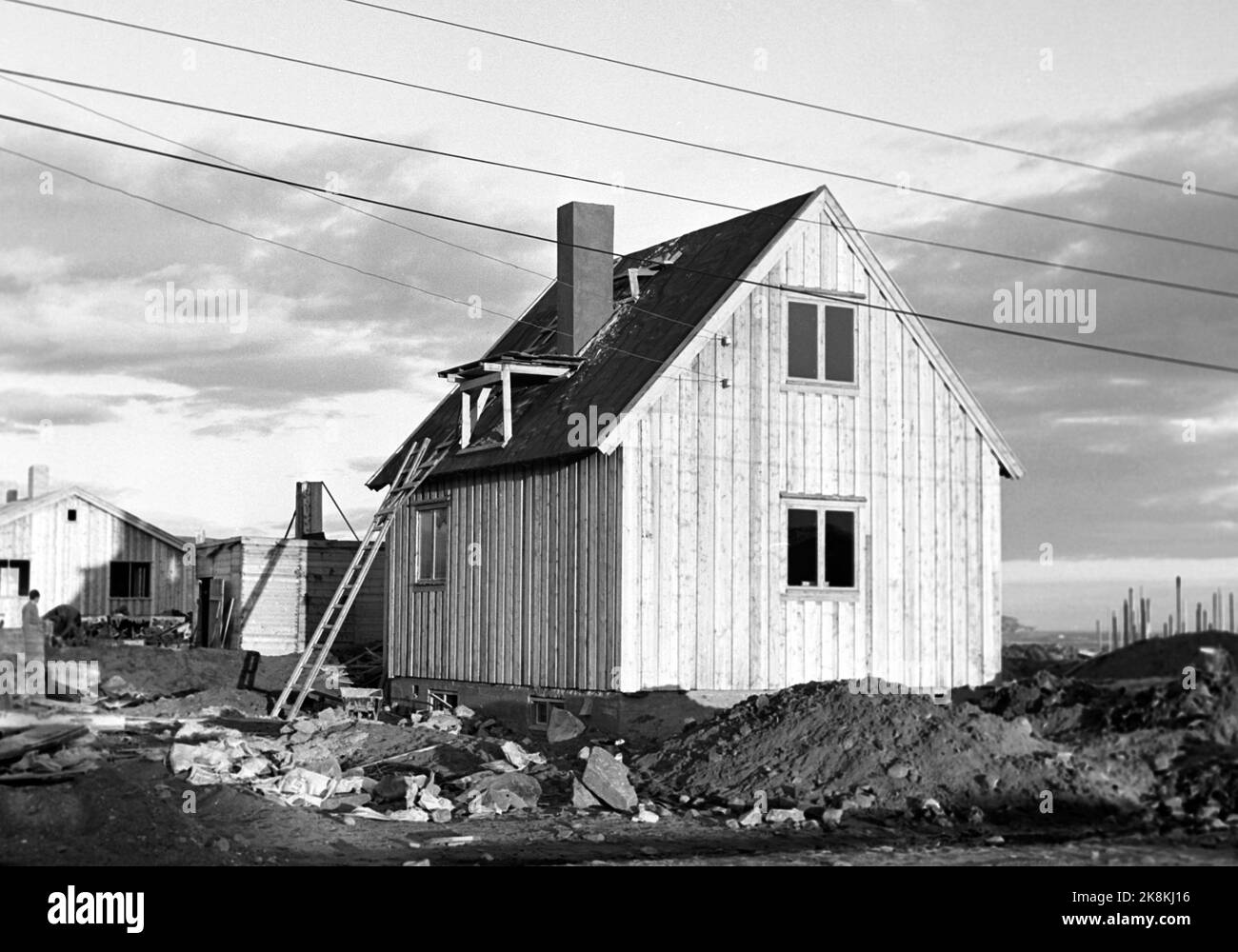 Vadsø settembre 1946 la ripresa nella Norvegia settentrionale dopo la seconda guerra mondiale Struttura dell'alloggiamento. Ecco uno dei tipi di case che è stato prodotto in serie e istituito a Finnmark. Questo è il tipo di casa D.60 Foto: NTB / NTB Foto Stock