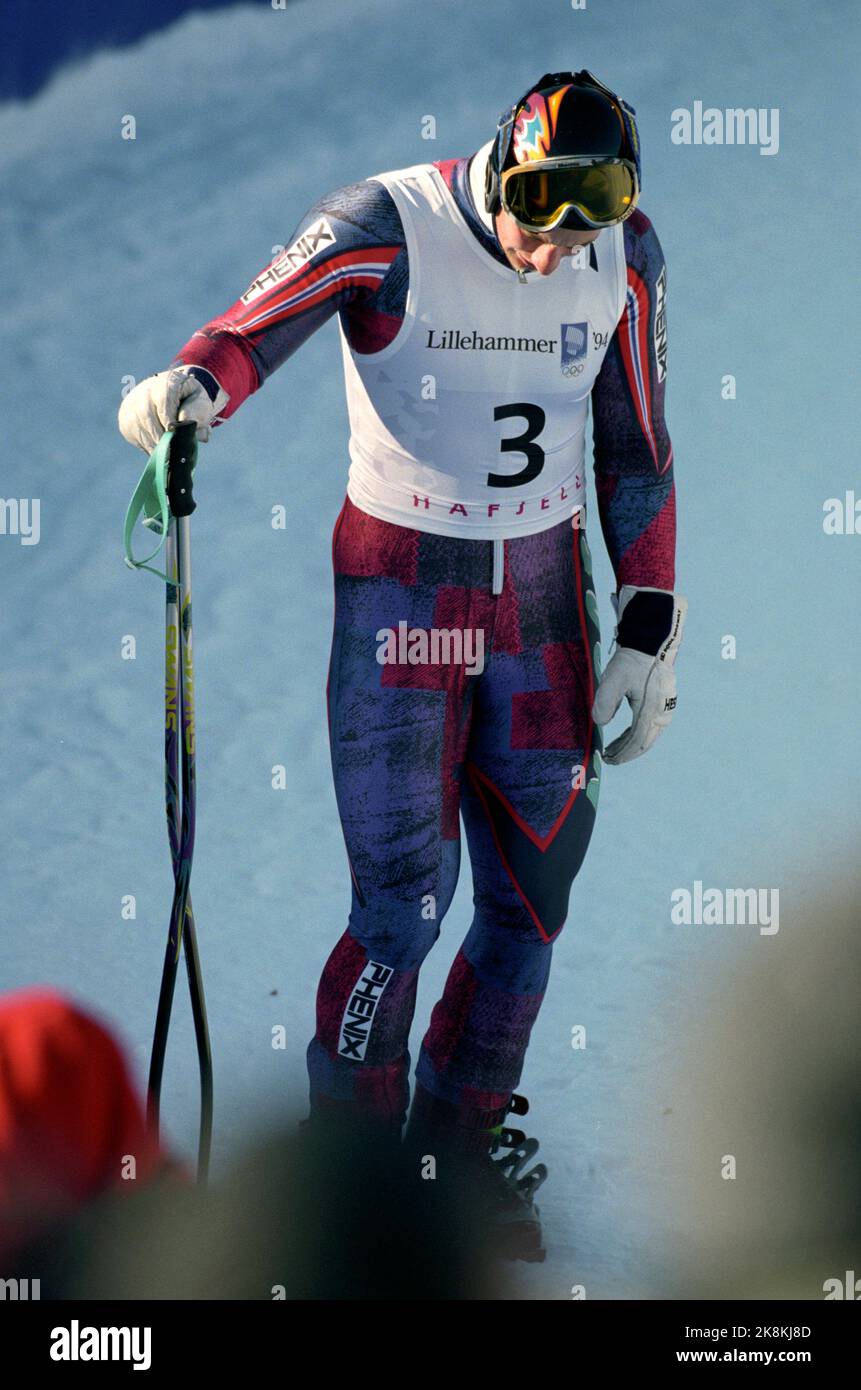 Hafjell 19940223. Cicogna slalom in Hafjell. Olimpiadi Lillehammer 1994. Kjetil Andre Aamodt è rimasto deluso dal risultato del grande slalom per gli uomini su Hafjell. Foto: Pål Hansen / NTB Foto Stock