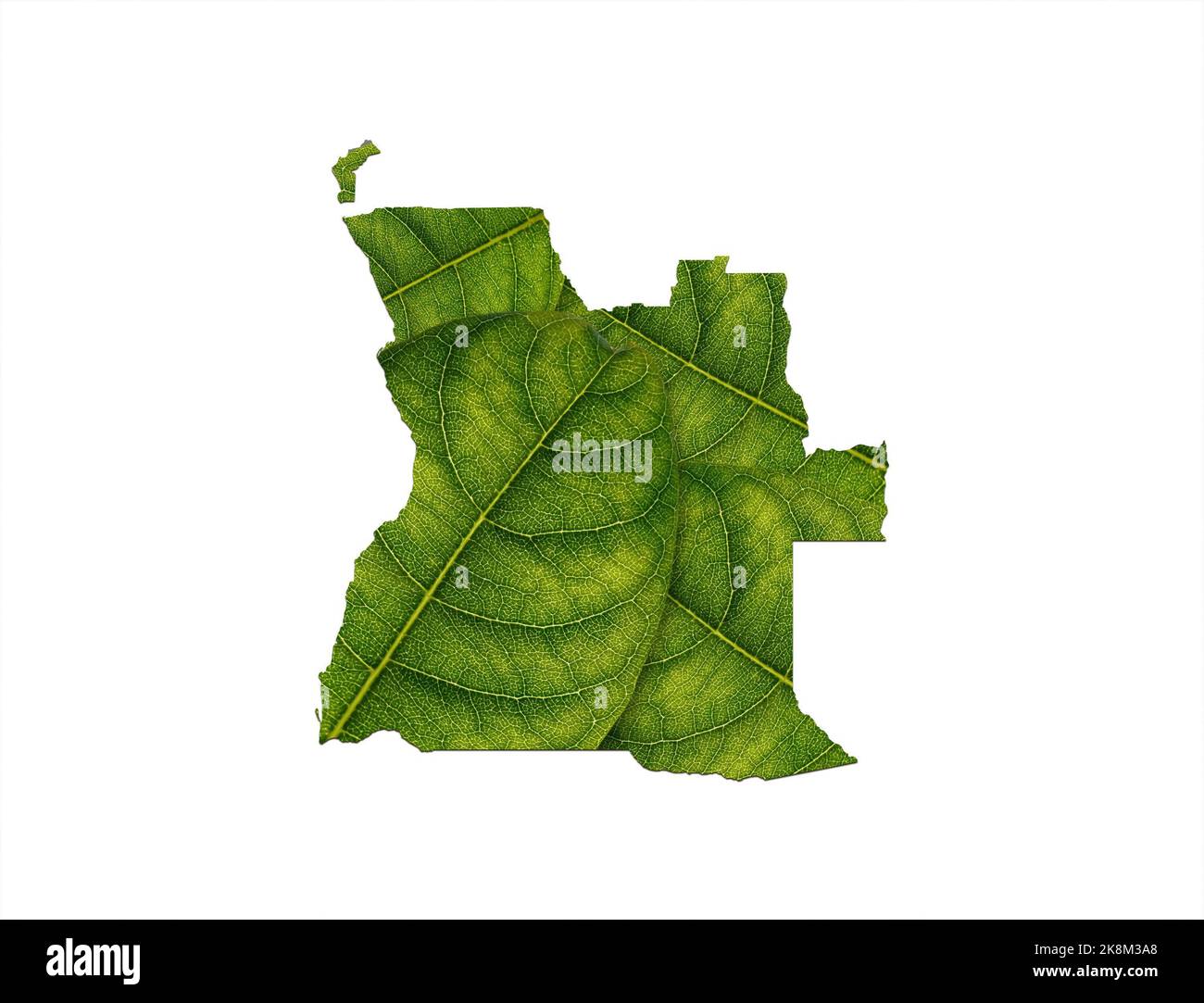 Angola mappa fatta di foglie verdi, concetto di ecologia mappa verde foglia su sfondo del suolo Foto Stock