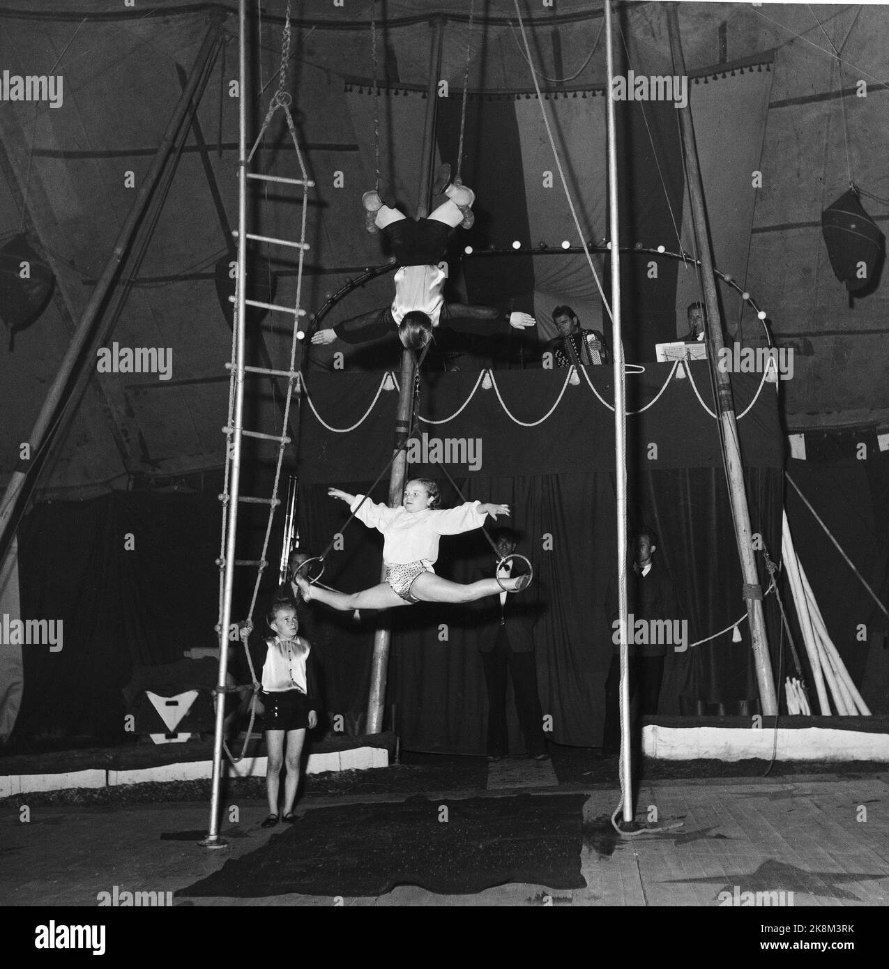 Oslo 1954. Una truppa corta-cresciuta appare sul circo norvegese Circus Løwe. Secondo l'attuale reporter, erano brevi -cresciuti 'tra i 72 e i 110 cm di altezza e molto armoniosamente costruiti all'interno della cornice che erano stati dati in dono. Foto: Corrente / NTB Foto Stock