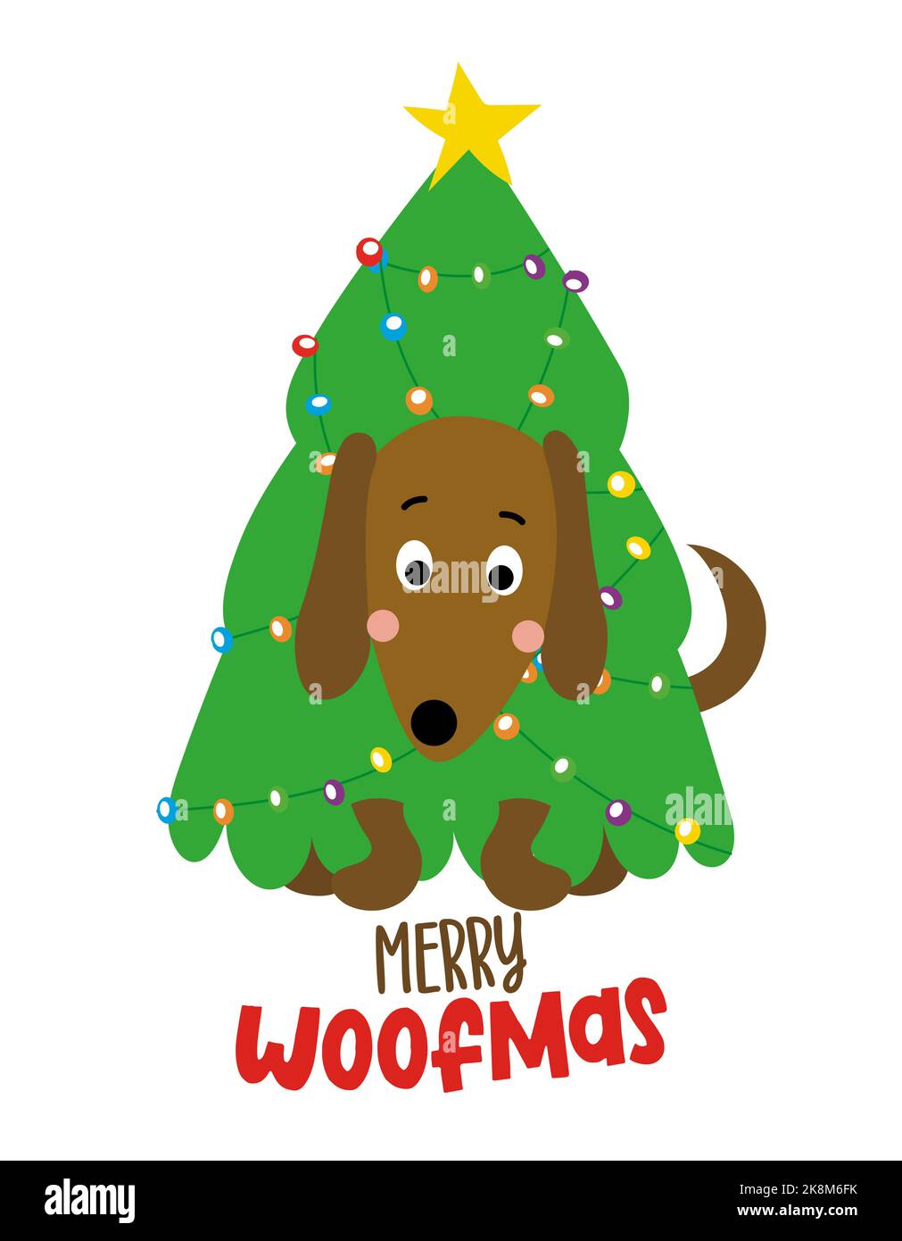 Merry Woofmas - frase di Calligraphy per Natale. Lettere disegnate a mano per biglietti d'auguri di Natale, invito. Ideale per t-shirt, tazza, regalo, stampe Illustrazione Vettoriale