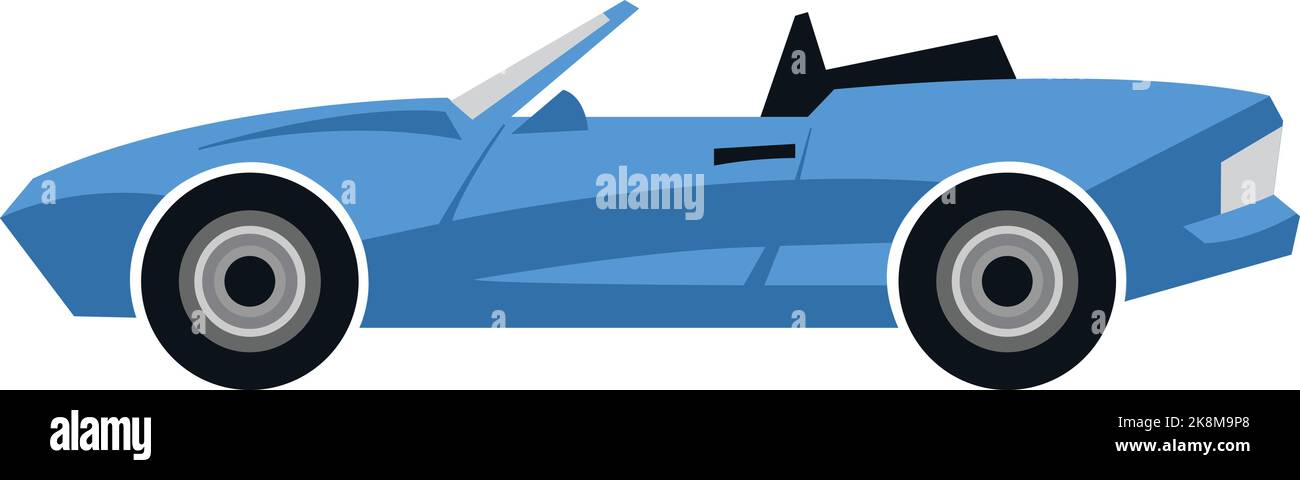 Un'icona di auto sportiva convertibile di colore blu su sfondo bianco, un concetto di cabriolet Illustrazione Vettoriale
