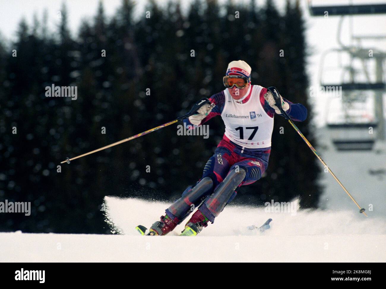 Hafjell 19940225. Olimpiadi invernali a Lillehammer Harald Chr. Strand Nilsen in azione sotto la combinazione maschile slalom a Hafjell. Ha vinto il bronzo. Foto: Calle Törnström / NTB Foto Stock