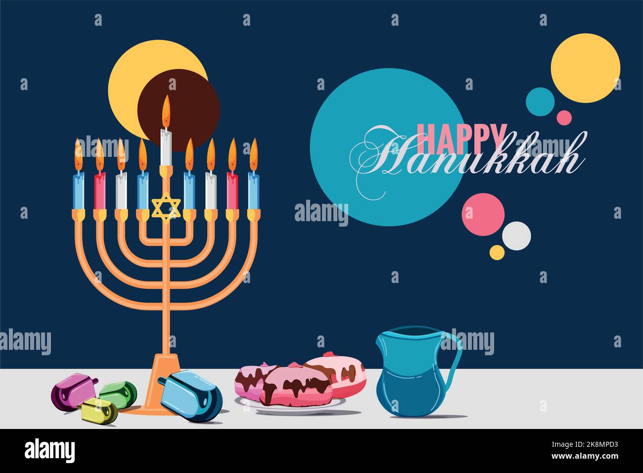 Hand disegnato Happy hanukkah concept flat Illustration banner, Jewish Festival, Vector Illustration Illustrazione Vettoriale