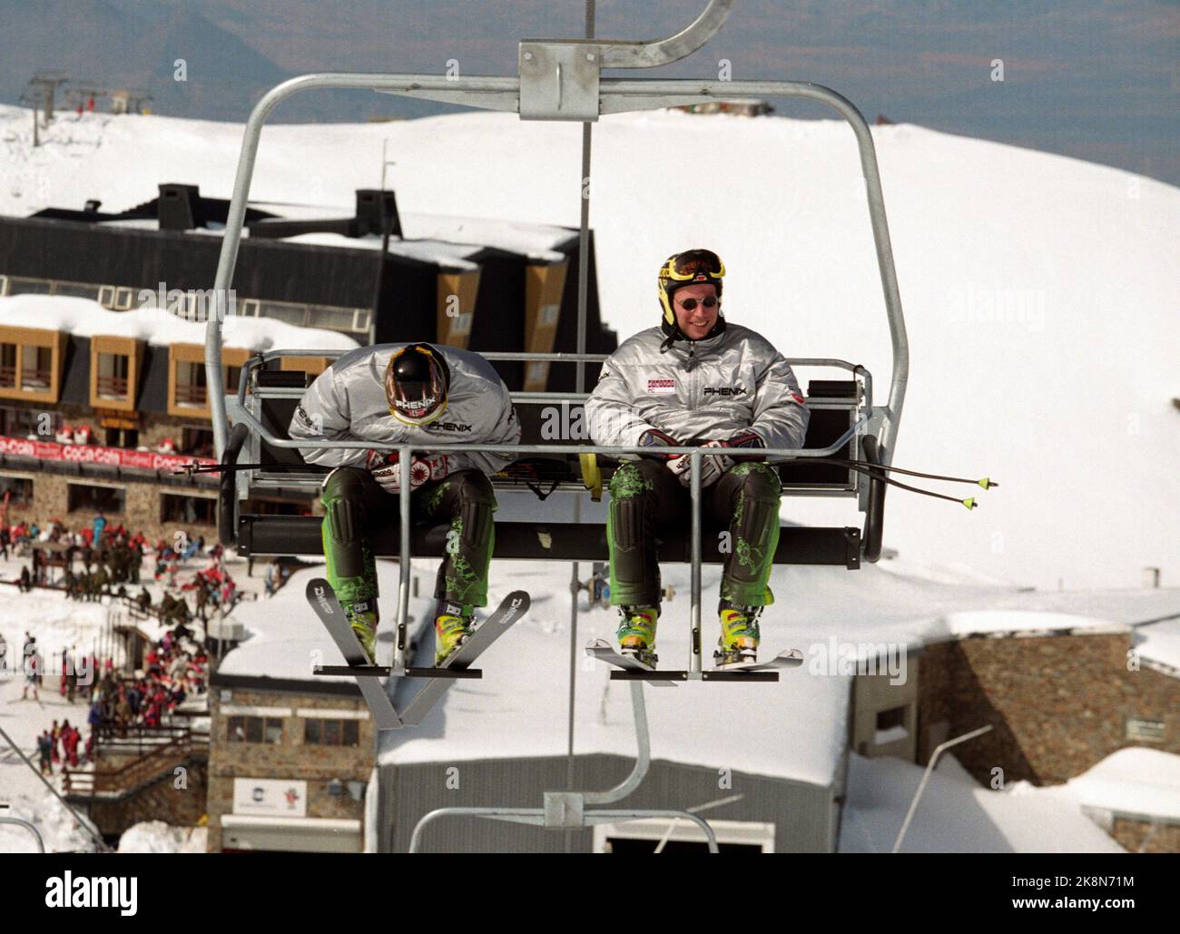 Sierra Nevada, Spagna Febbraio 1996. Lasse Kjus nello skilift. Foto; Tor Richardsen / NTB Foto Stock