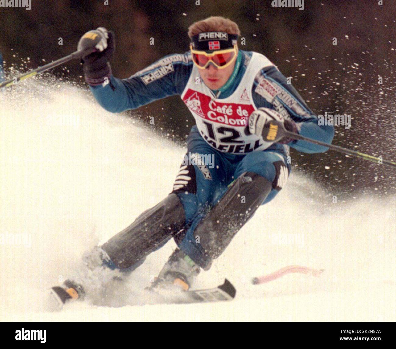 Hafjell 19960310: OLE Kristian Furuseth in azione nel primo round dell'odierno concorso slalom. Furuseth ha terminato al 7th° posto a Hafjell e miglior norvegese davanti al finlandese Christian Jagge che ha terminato al 10th° posto. NTB photo: Lise Åserud / NTB Sci / alpina / slalom Foto Stock