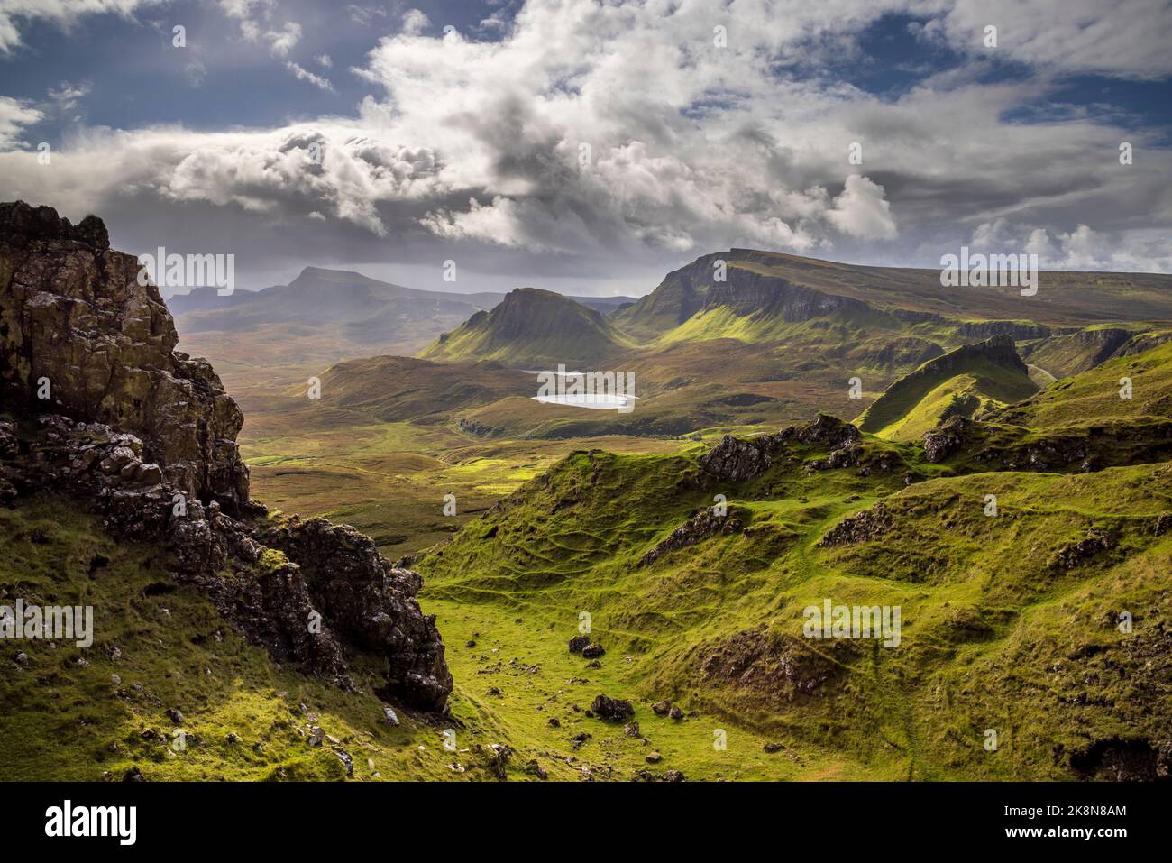 Il Trotternish Ridge dal Quiraing, Isola di Skye, Scozia Foto Stock