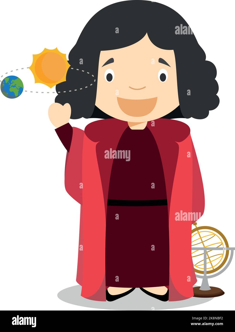 Nikolaus Kopernikus personaggio dei cartoni animati. Illustrazione vettoriale. Collezione Storia per bambini. Illustrazione Vettoriale