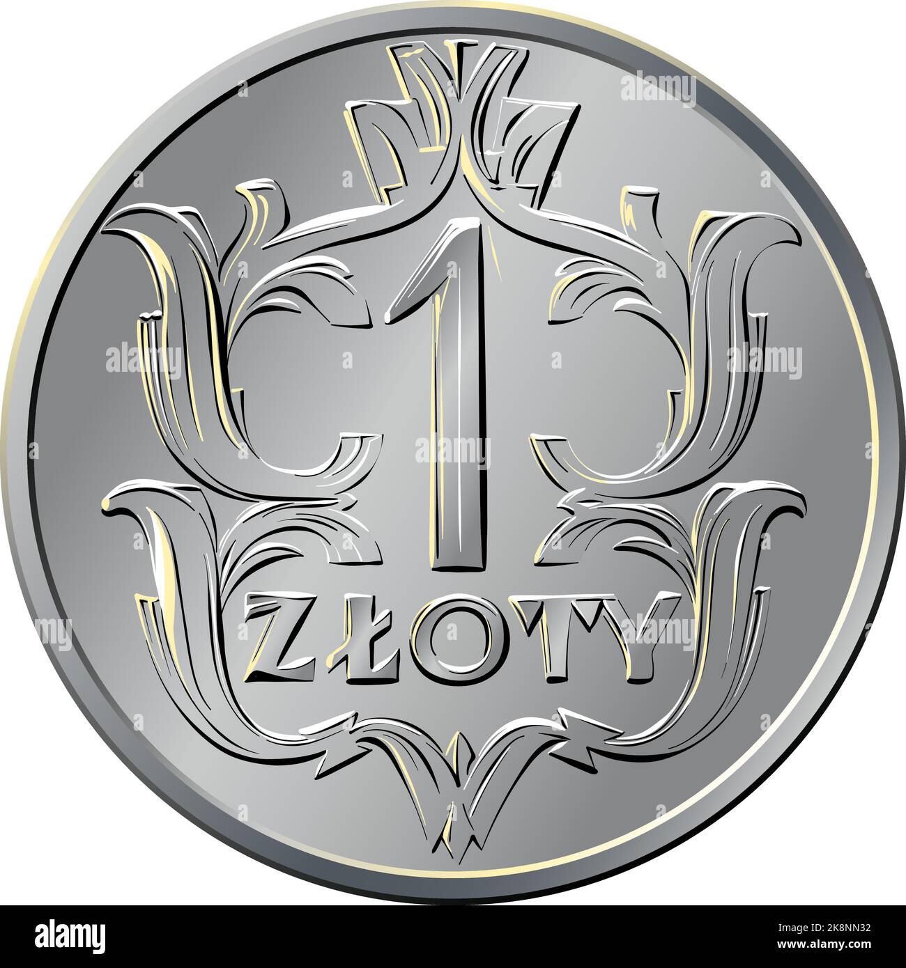 Vettore inverso denaro polacco uno zloty argento coin1920 con valore e 1 corona di foglie Illustrazione Vettoriale