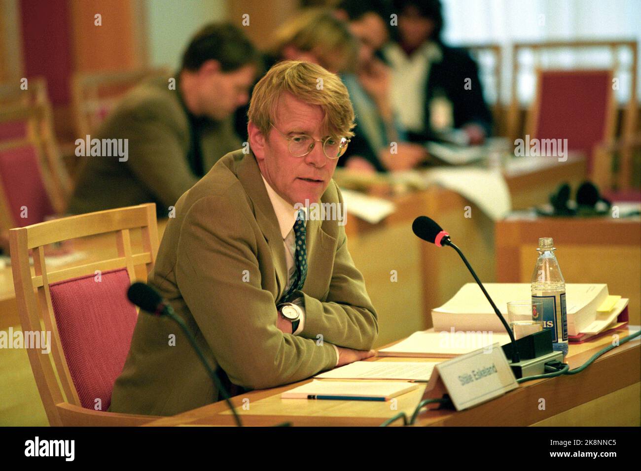 Oslo 19970505 Professor Ståle Eskeland durante la consultazione aperta nella Storting sull'accordo di Schengen e sulla Convenzione di Schengen. Foto: Gunnar Lier / NTB Foto Stock