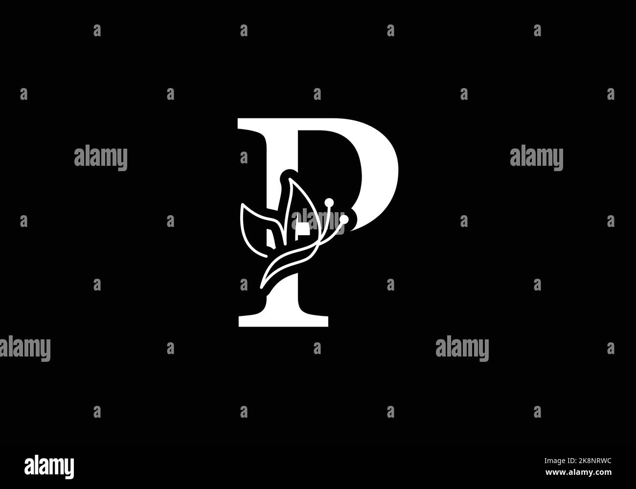 Logo Butterfly sul modello Letter P. Modello di concetto iniziale del segno farfalla. Illustrazione Vettoriale