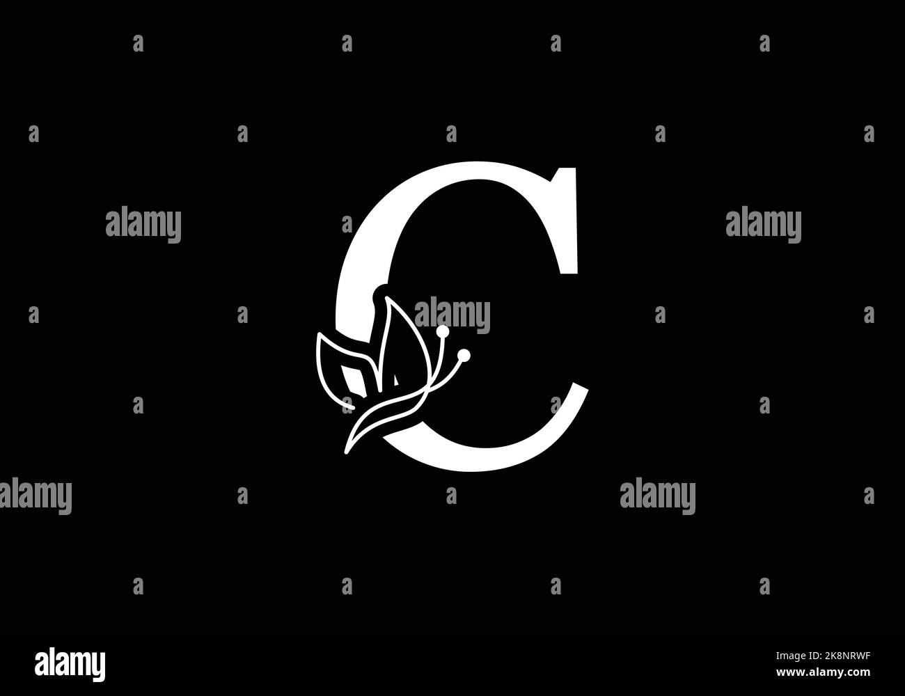 Logo Butterfly sul modello Letter C. Modello di concetto iniziale del segno farfalla Illustrazione Vettoriale