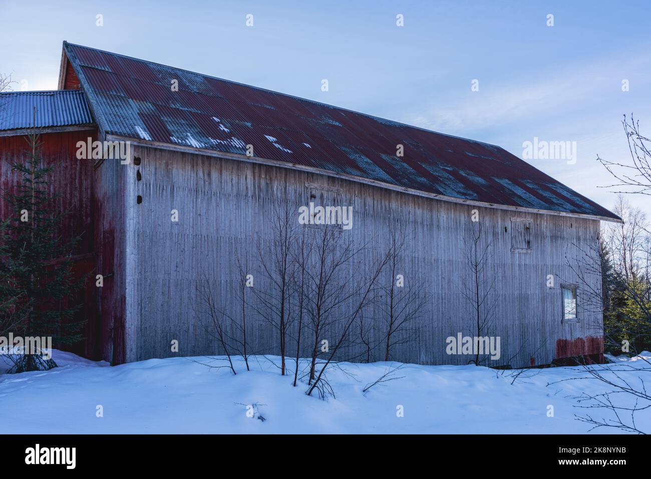Fienile invernale di fattoria abbandonata. Foto Stock