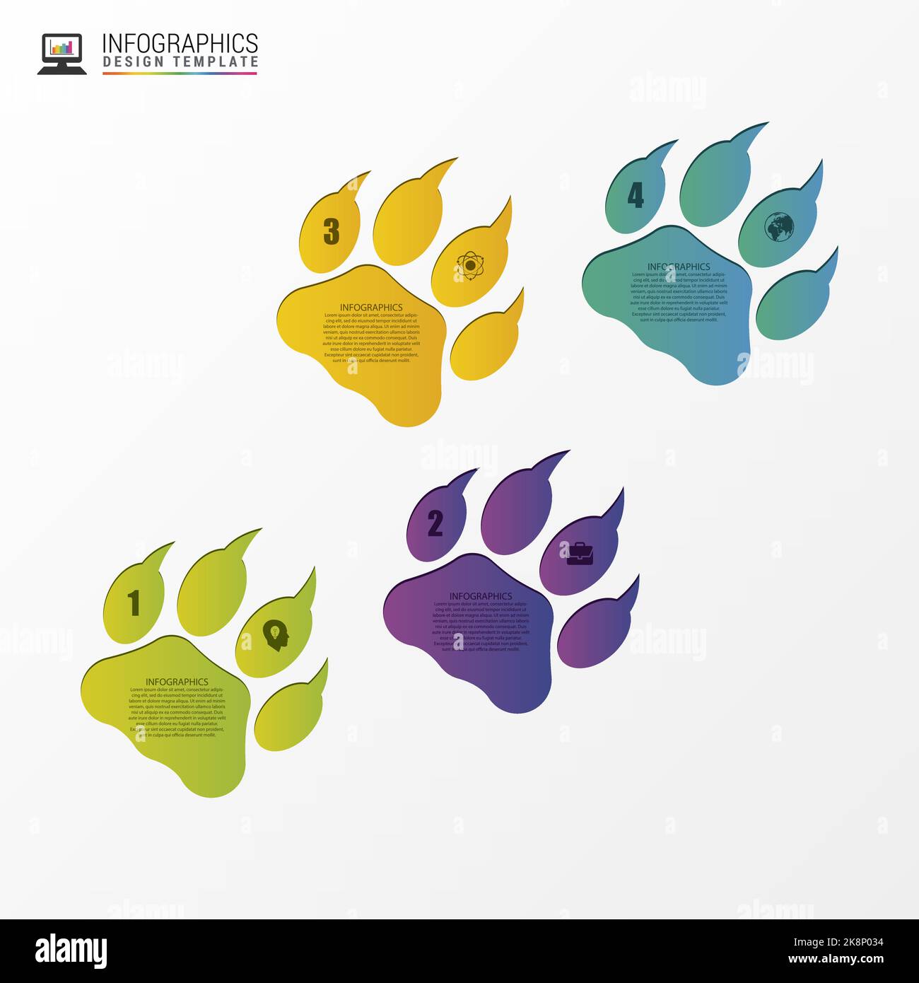 Modello di design moderno per i piedi degli animali. Infografiche. Illustrazione vettoriale Illustrazione Vettoriale