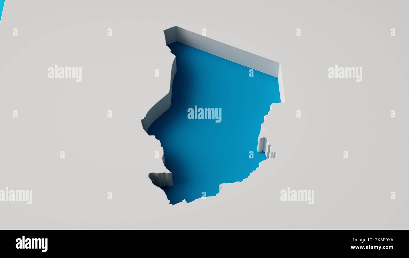 Repubblica del Ciad Mappa 3D Illustrazione 3D Inner extrude map Sea Depth with Inner shadow. Foto Stock
