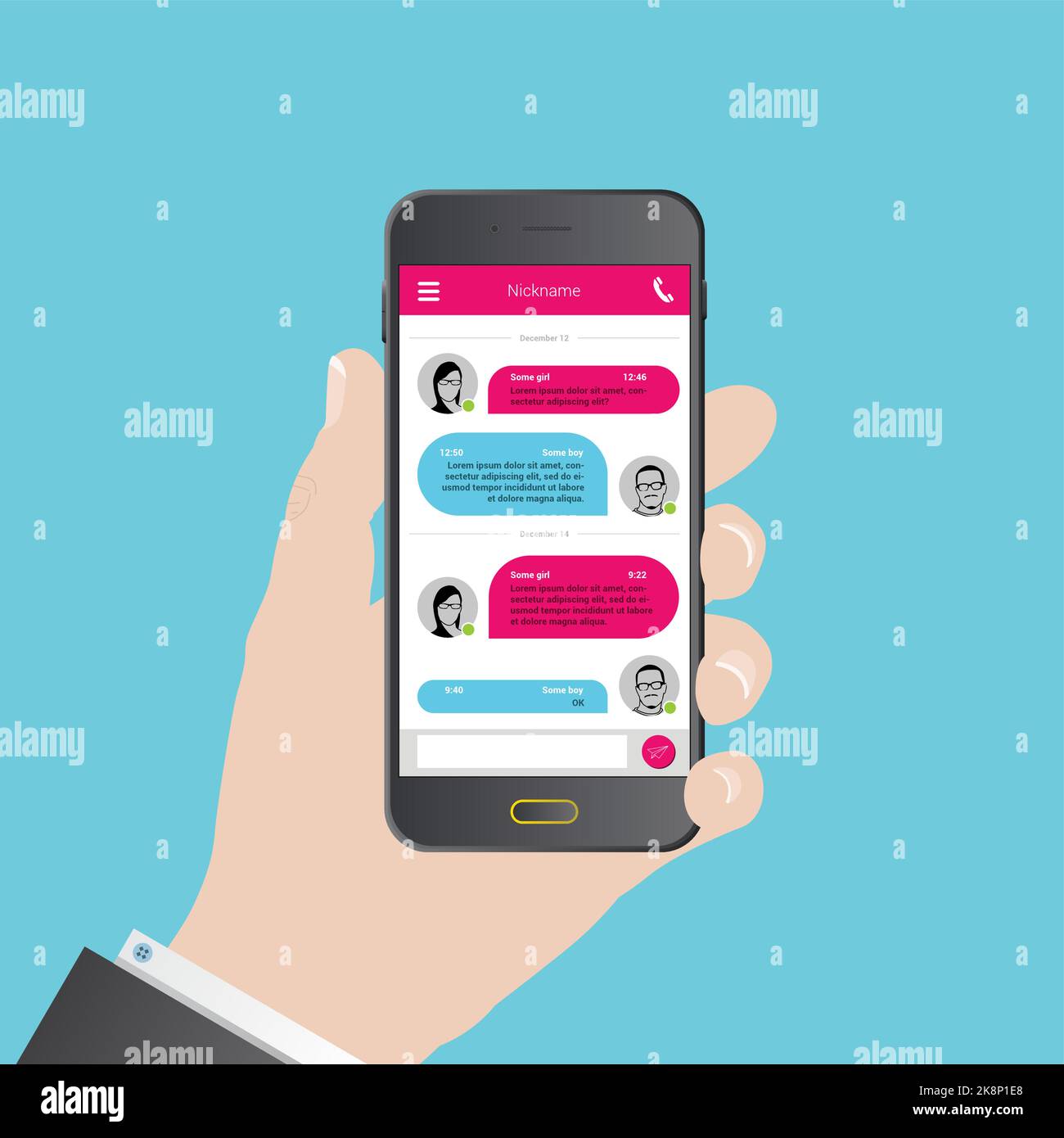 SMS Messenger. Bolle vocali. Interfaccia chat telefonica. Illustrazione vettoriale Illustrazione Vettoriale