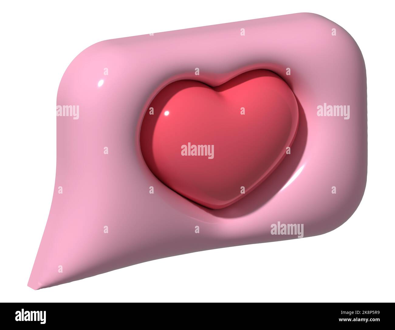 3D come il cuore in icona bolla di parola. 3D elemento per i social media rende l'illustrazione isolata su sfondo bianco. Simbolo simile. Messaggio con Nota simile Foto Stock