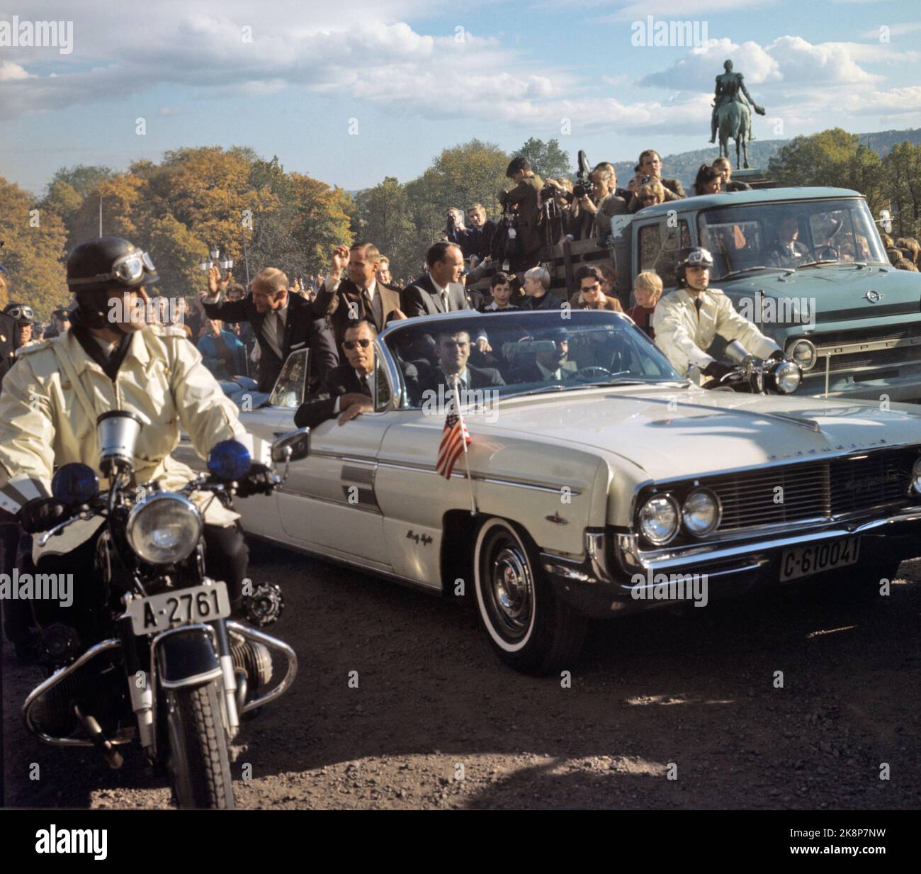 Oslo 19691010. Gli astronauti dell'Apollo 11 visitano Oslo, 10 ottobre 1969. Gli astronauti americani sono sbarcati sulla luna prima, lo stesso anno. Foto: Vidar Knai / NTB Foto Stock