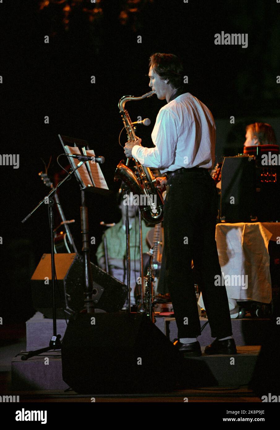 Kongsberg 19920704. Musicista jazz, sassofonista Bendik Hofseth, al palco durante un concerto al Kongsberg Jazz Festival. Foto Bjørn-owe Holmberg / NTB / NTB Foto Stock