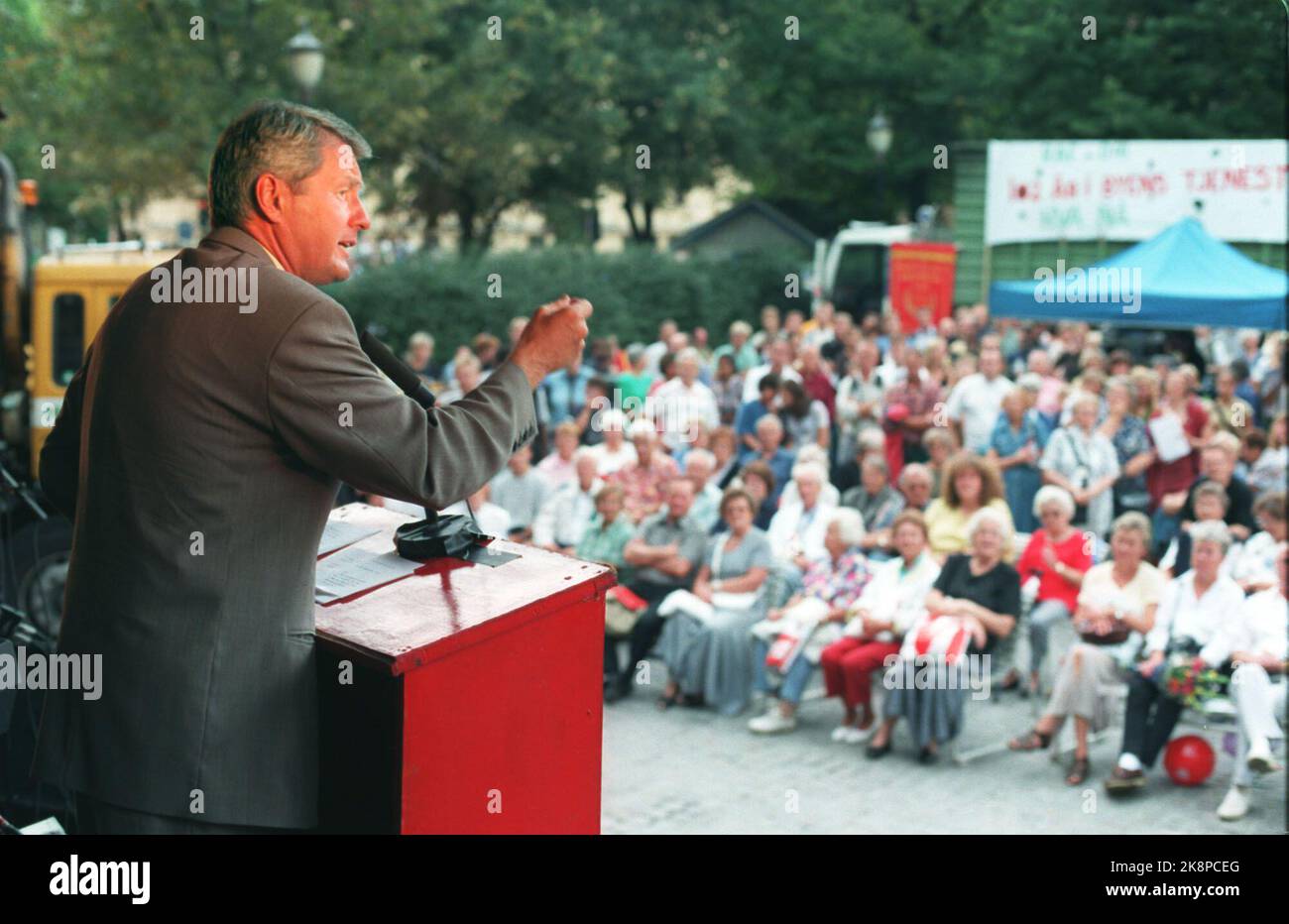 Oslo 19970830: Il primo ministro Thorbjørn Jagland ha dichiarato in un appello elettorale a Oslo che il Partito laburista ha l'opportunità di essere abbastanza grande da poter governare dopo le elezioni. Foto NTB: Aleksander Nordahl / campagna elettorale NTB / Partito del lavoro / Cattedra di Tales Foto Stock