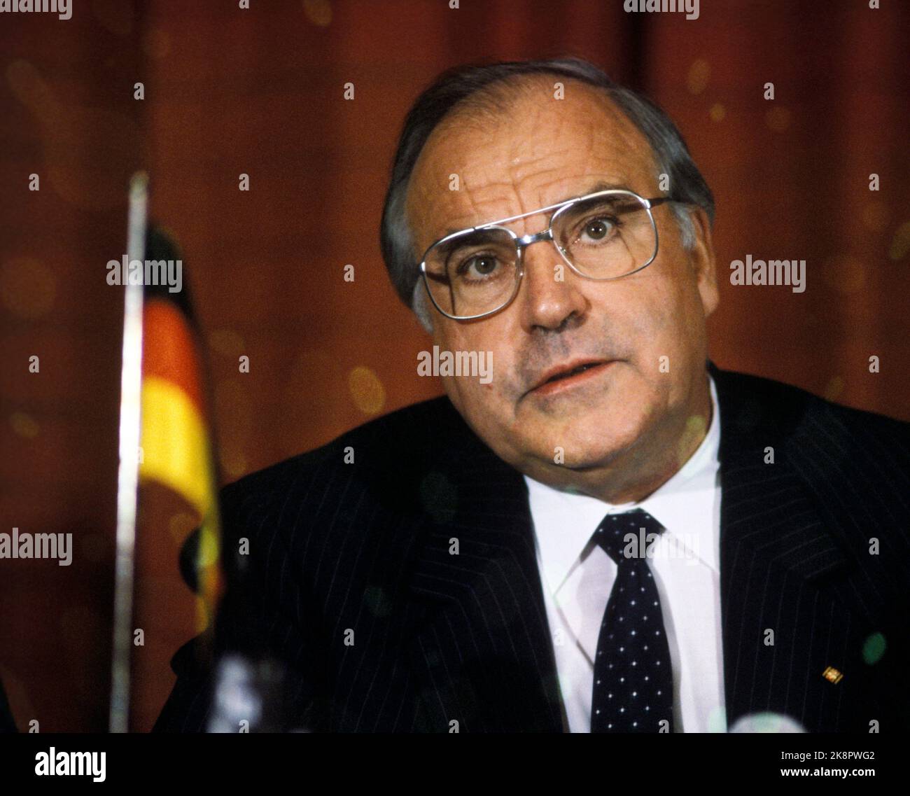 Oslo 1984. Il primo ministro della Germania occidentale, Helmut Kohl, si reca in Norvegia. Qui da una conferenza stampa. Foto; Bjørn Sigurdsøn / NTB / NTB Foto Stock