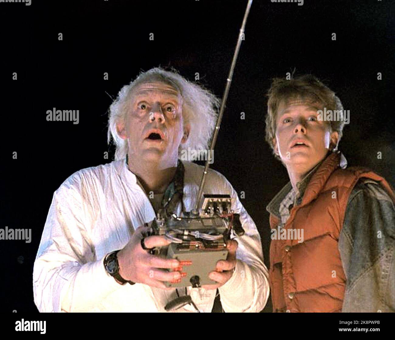 Ritorno al futuro 1985 Christopher Lloyd & Michael J. Fox Foto Stock
