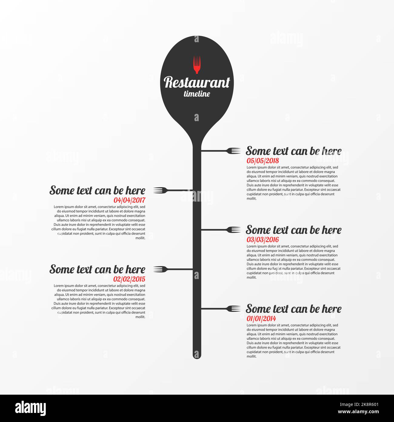 Timeline. Concetto di ristorante. Modello di progettazione infografica. Illustrazione vettoriale Illustrazione Vettoriale