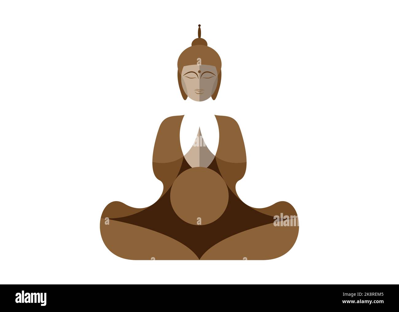 Buddha seduto isolato su bianco. Illustrazione del vettore esoterico. Sfondo culturale decorativo vintage. Disegno moderno e stilizzato. Indiano, buddismo, yoga Illustrazione Vettoriale