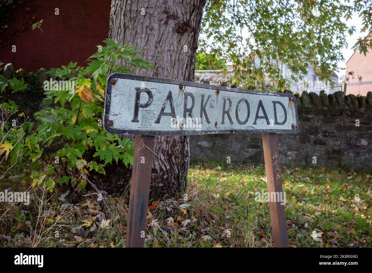 Cartello con il nome della strada per Park Road Bristol, Regno Unito (Oct22) Foto Stock