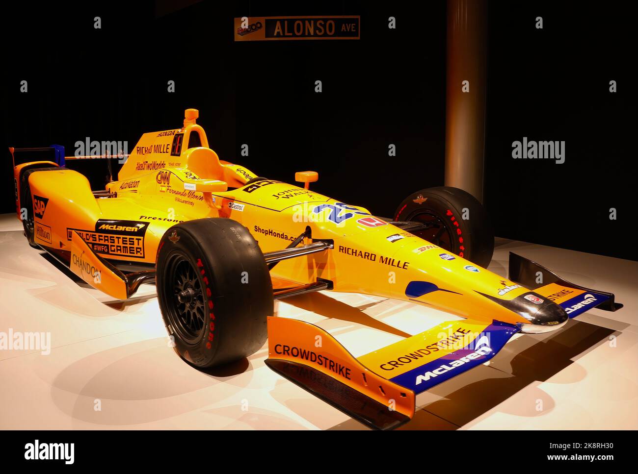 La 2017 McLaren Honda Andretti Indycar di Fernando Alonso è in mostra al Museo e circuito di Oviedo Asturias Spagna Foto Stock