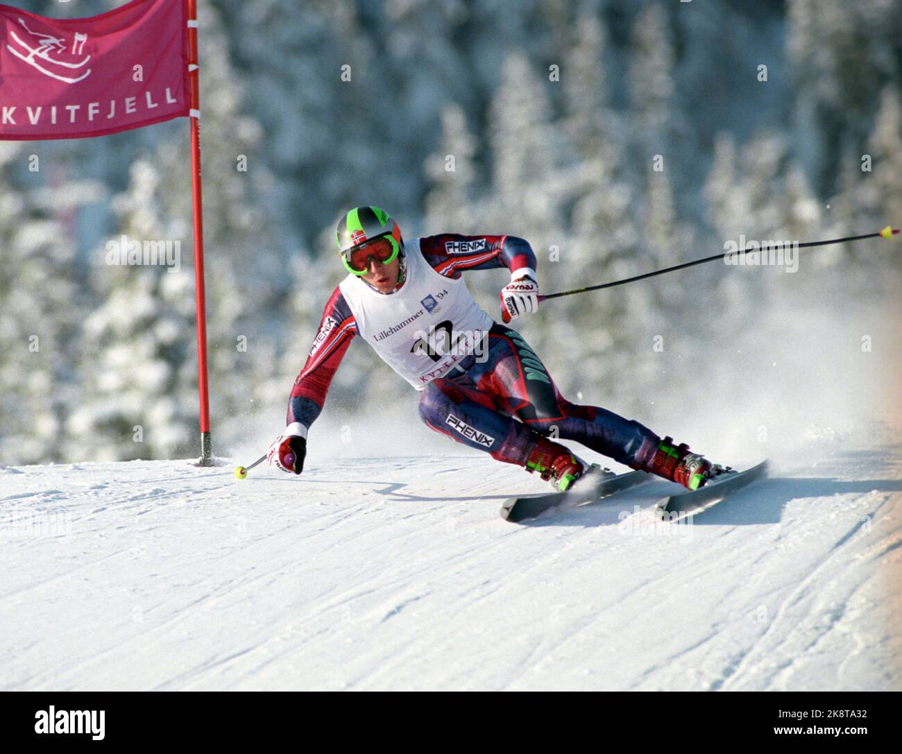 Martello pneumatico 19940217. Olimpiadi invernali al Lillehammer Super G - Alpine. Lasse Kjus in azione. Foto: Calle Törnström / NTB Foto Stock
