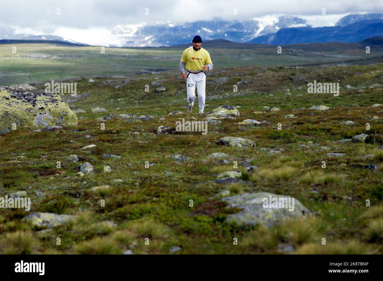 Hardangervidda 198607: Boxer norvegese Steffen Tangstad allenatori a Hardangervidda 1986 luglio. Foto: Bjørn Sigurdsøn / NTB Foto Stock