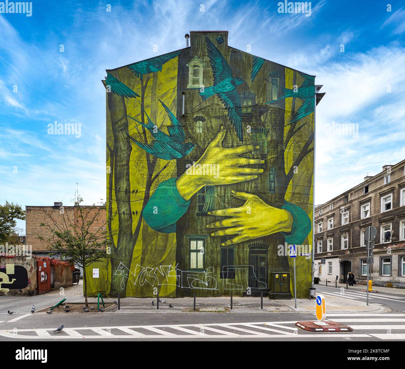 Pittura murale nella parte vecchia di Poznan, Polonia Foto Stock