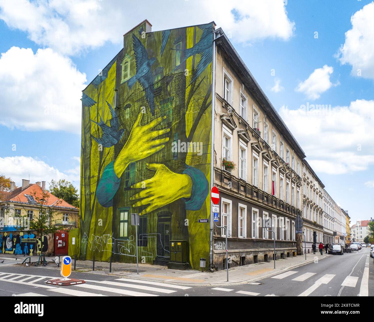 Pittura murale nella parte vecchia di Poznan, Polonia Foto Stock