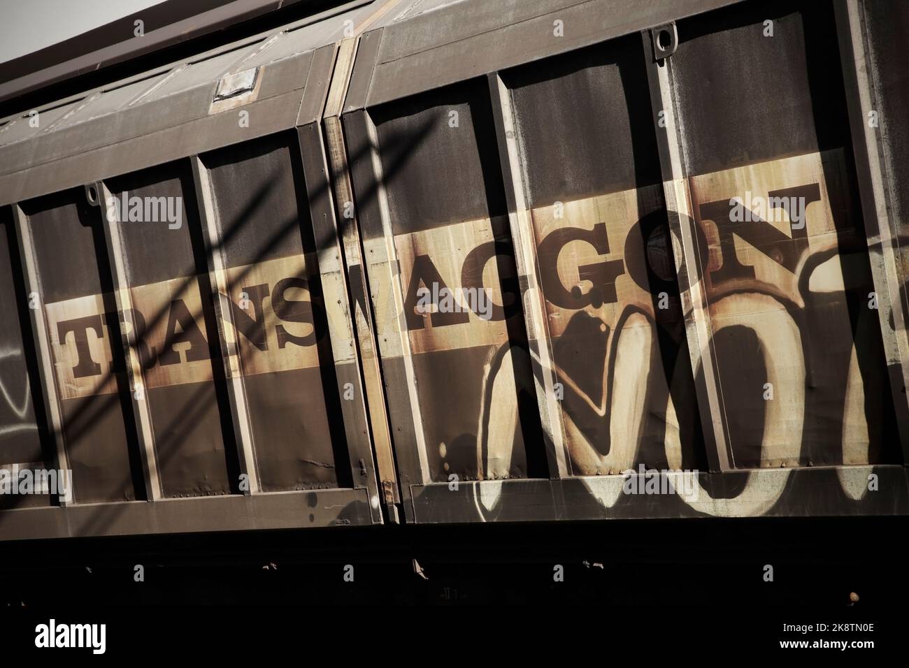 Lato del carro ferroviario gestito dalla società Transwagon.. Foto Stock