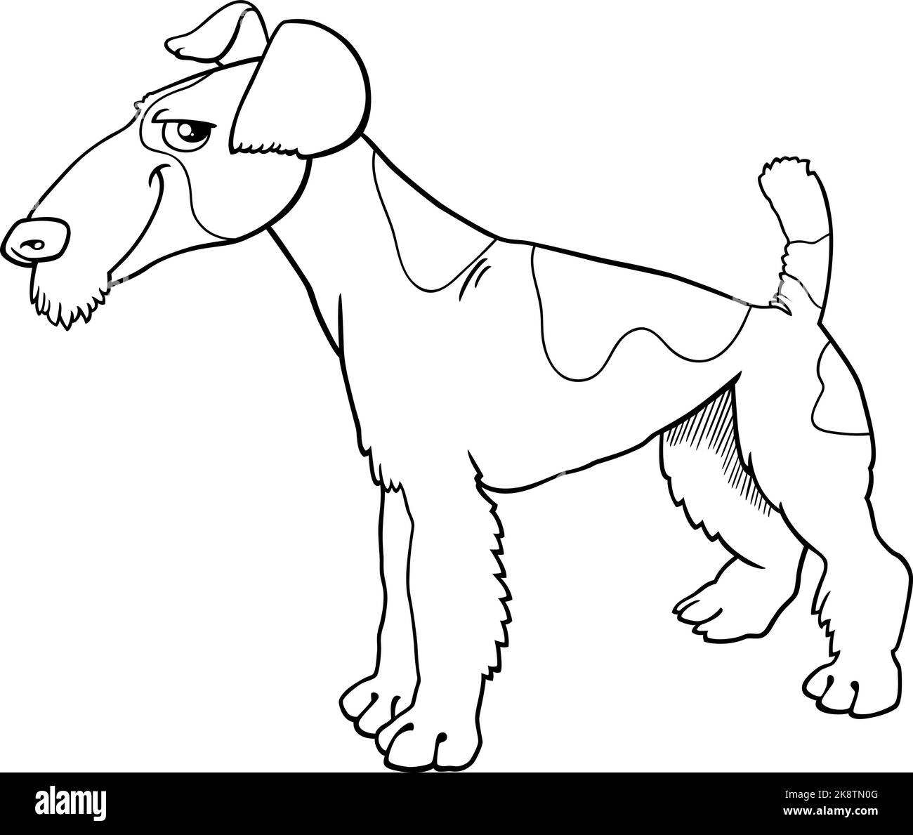 Cartoon in bianco e nero illustrazione di Fox Terrier purered cane animale carattere pagina da colorare Illustrazione Vettoriale