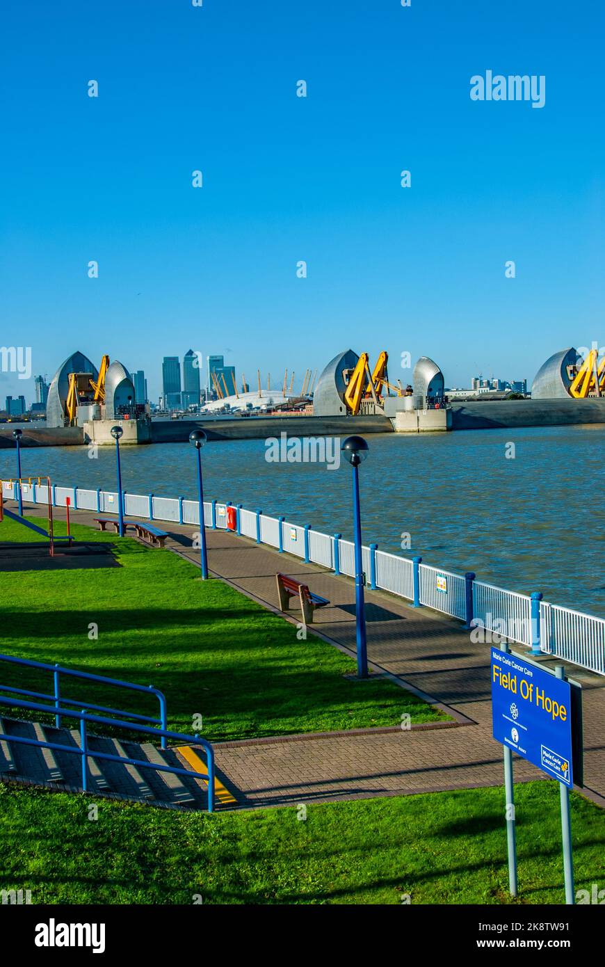 The Thames Barrier (chiuso), Londra. REGNO UNITO Foto Stock